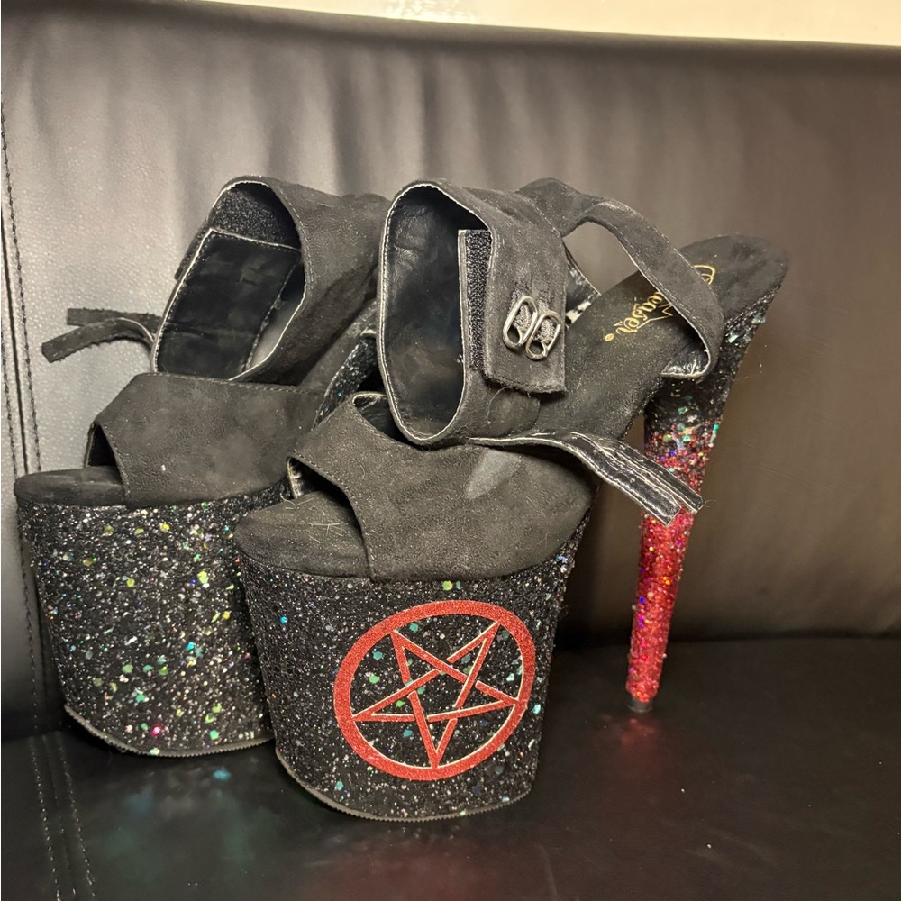 Glamorous Black and Red Glitter Platform Heels